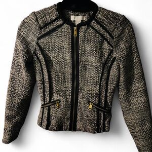 Womens Chic Tweed Zip-Front Jacket